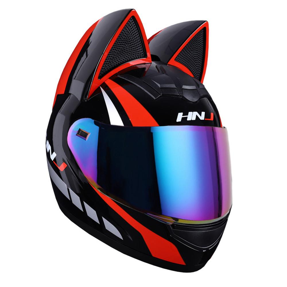 HNJ Мотоциклетный шлем Casco Moto Шлем для бездорожья Съемные кошачьи ушки Четыре сезона Дышащий Мотокросс Мотоциклетный шлем Мужской Женский M blue Auto Parts Decorate