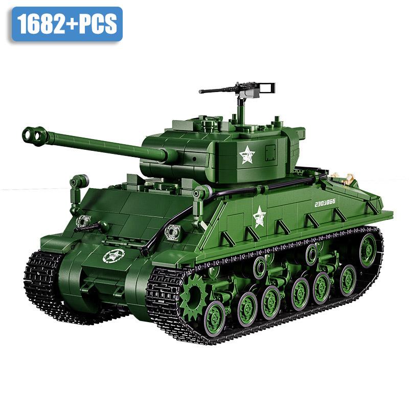 Военный M4 Шерман Средний танк Конструктор MOC Вторая мировая война M26 Першинг Основной боевой танк Кирпичики Оружия Игрушки Подарки для мальчиков black Specials