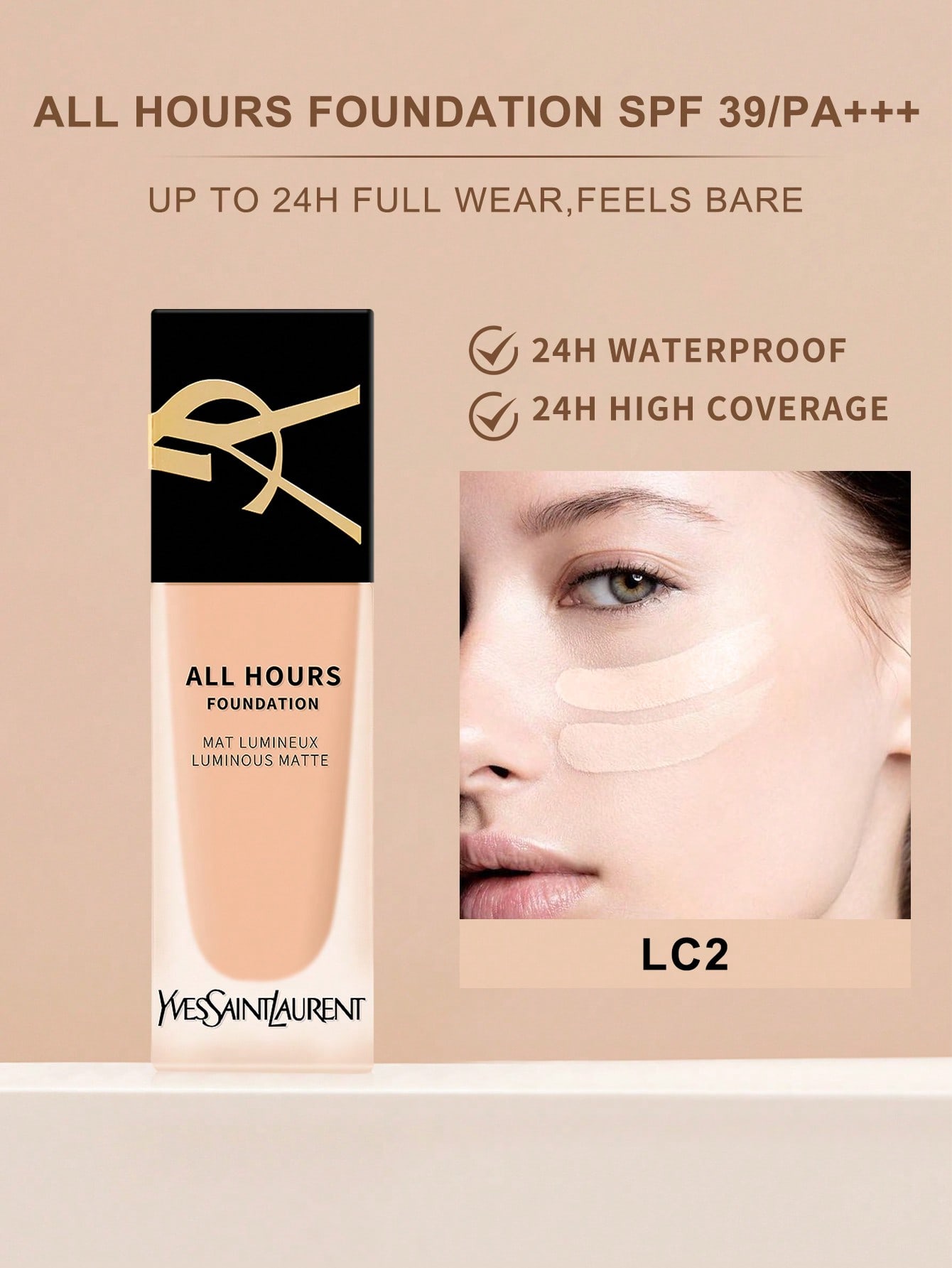 Тональный крем Yves All Hours - Полное покрытие, сияющий матовый, SPF 20 #LC1/#LC2/#LN1 | 25 мл (Отправлено случайным образом) LC2 white Yves Saint Laurent