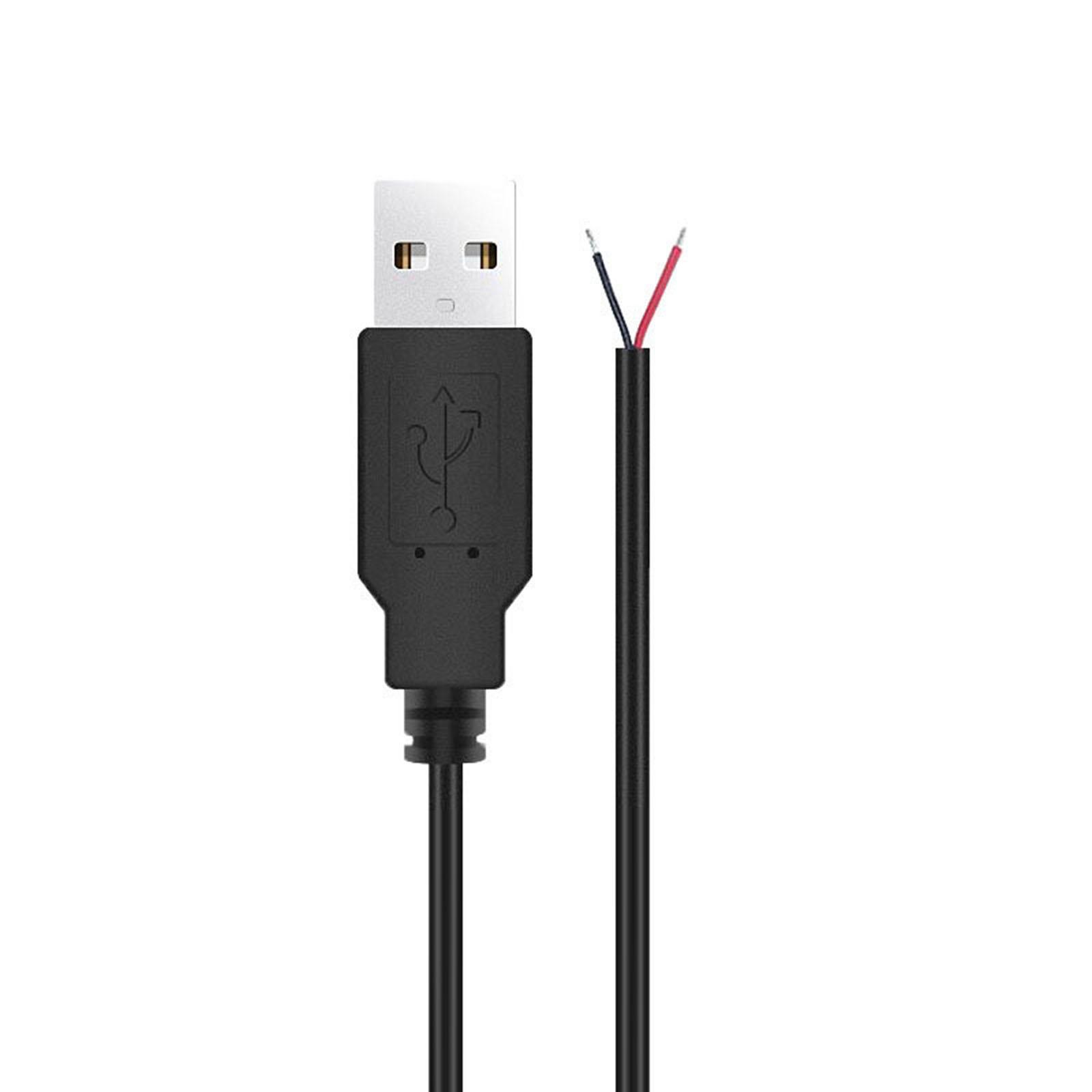 Кабель USB с открытым концом, кабель питания для светильника, вентилятора, видеорегистратора, 22AWG, USB штекер, 2-контактный провод без изоляции, зарядный шнур 30CM-A black Brioche