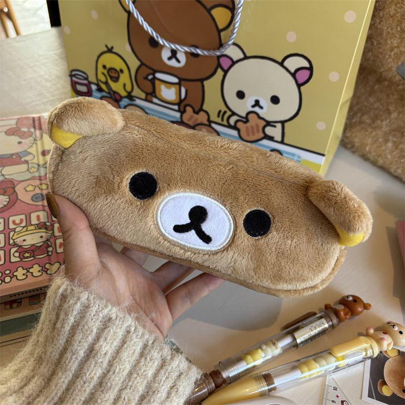 Японская плюшевая пенал-сумка Rilakkuma - Милый мультяшный косметический мешок и органайзер для канцелярских принадлежностей для девочек black Shopping Party