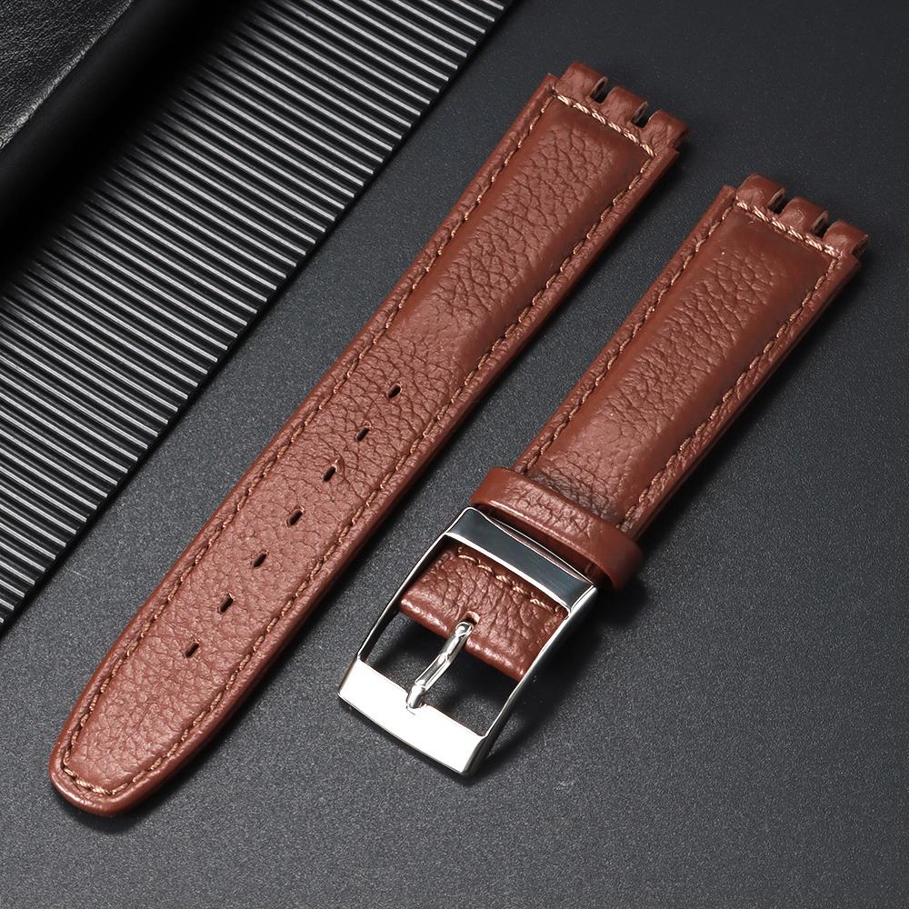 Мягкий ремешок для часов из коровьей кожи для Swatch 17 мм для женщин и мужчин, ремешок для часов из телячьей кожи, спортивный водонепроницаемый браслет, аксессуары 17mm brown Agood