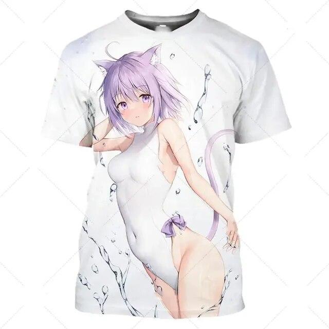 Сексуальная футболка с рисунком аниме для девочек, 3D-принтер Harajuku Kawaii, хентай, бикини, футболки, мужская уличная одежда, топы в стиле панк, женская повседневная футболка XXS white baibao QIQI