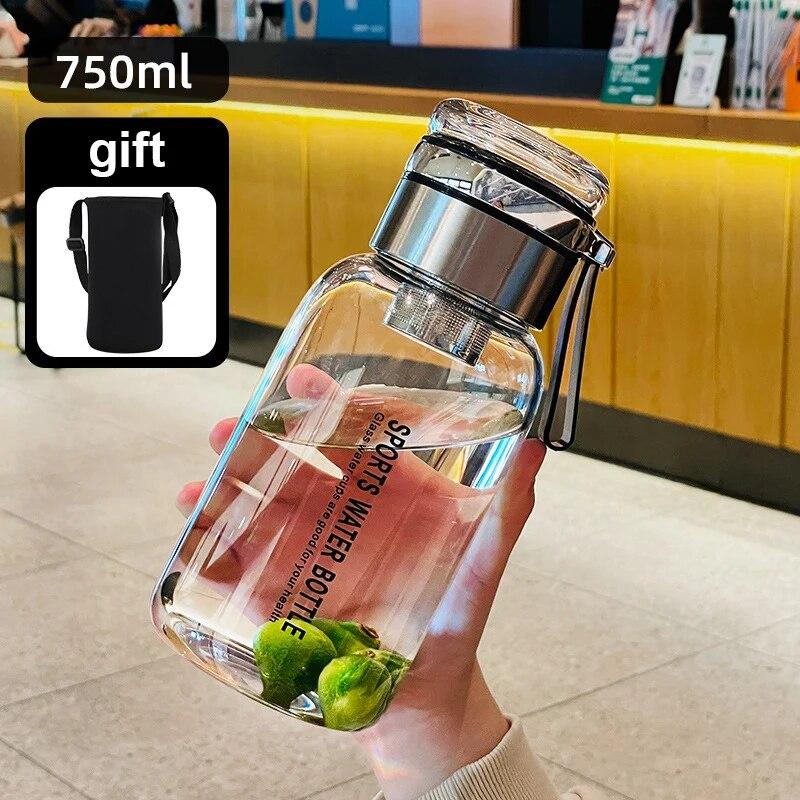 2л стеклянная бутылка для воды большой емкости, прозрачная чашка для молока, сока, уличная портативная герметичная посуда для напитков, стеклянная бутылка для чая, воды, 2л 750-2000ml black Women Style