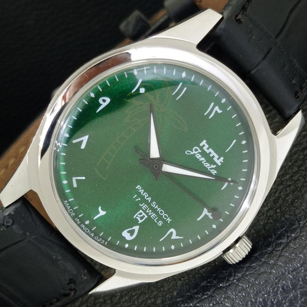 ВИНТАЖНЫЕ ЧАСЫ HMT JANATA С РУЧНЫМ ЗАВОДОМ, ИНДИЙСКИЕ, МУЖСКИЕ, АРАБСКИЕ, ЗЕЛЕНЫЙ ЦИФЕРБЛАТ a440931-4 gray Vintagewatches