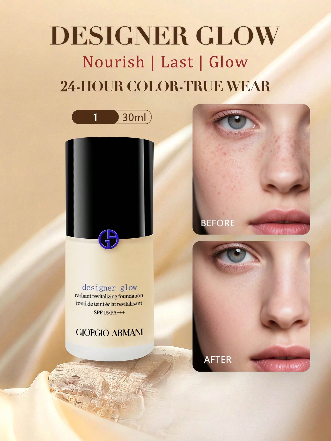 Тональный крем Armani Maestro #1/#2 30 мл | Безупречная основа для макияжа #designer glow 1 black Giorgio Armani