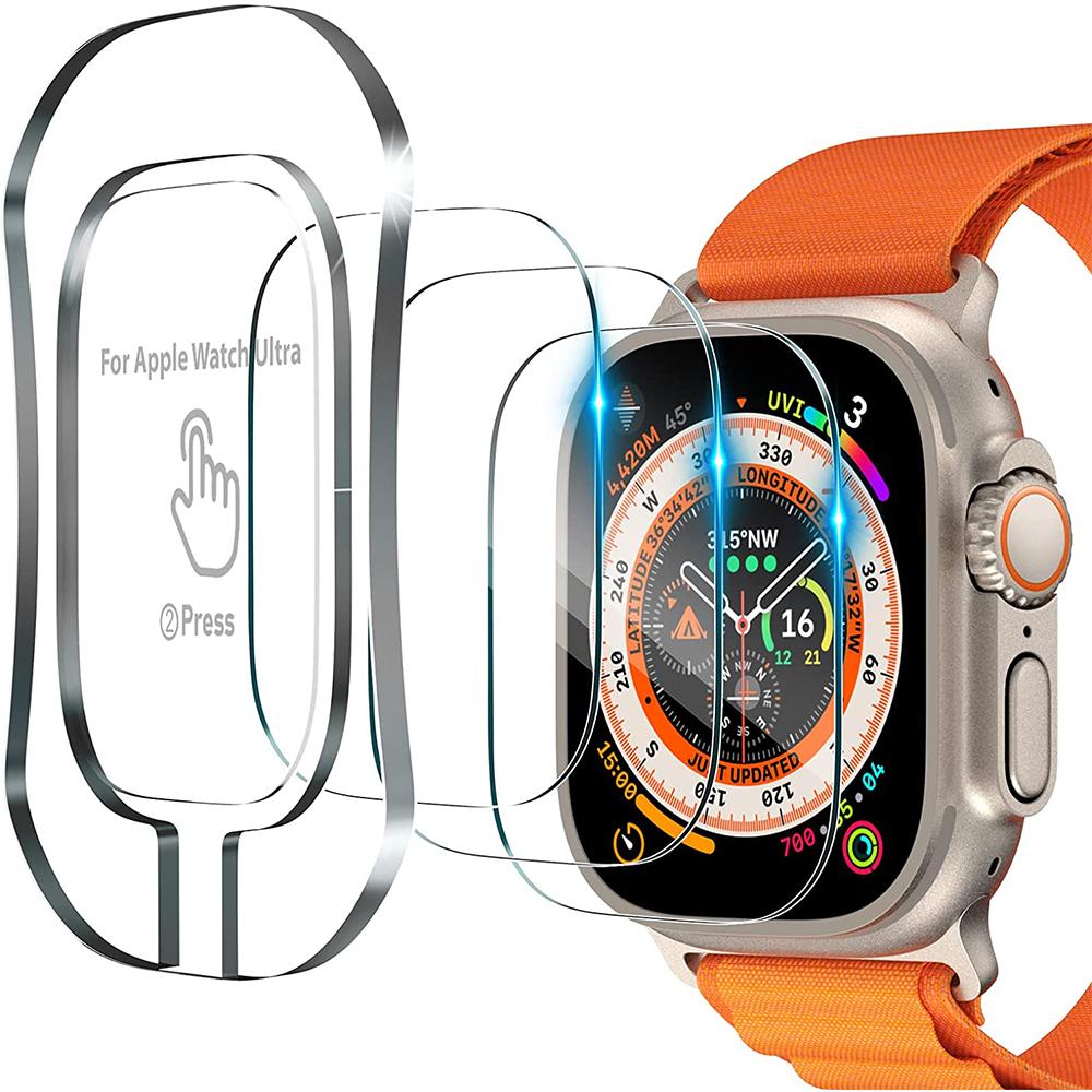 3 шт. Защитная пленка из закаленного стекла с полным покрытием для Apple Watch Ultra 2 9 8 Iwatch 49 мм 49 мм 2022 2023 Защитная пленка Защитные аксессуары 49mm black Ascromy