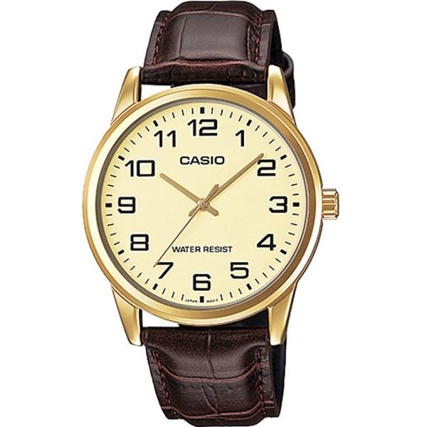 Мужские наручные часы Casio с кожаным ремешком MTP-V001GL-9B beige