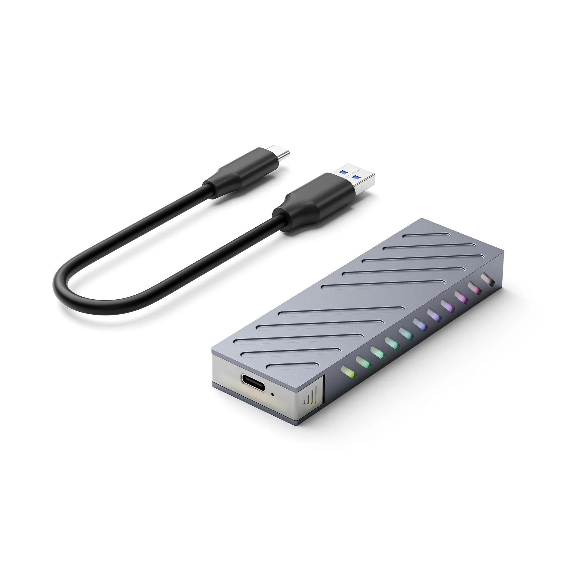Корпус для M.2 NVMe SSD 10 Гбит/с PCIe SSD Кейс Алюминиевый сплав Внешний бокс для жесткого диска Интерфейс USB 3.1 RGB Красочная подсветка Без инструментов Поддержка UASP gray Kebidumei