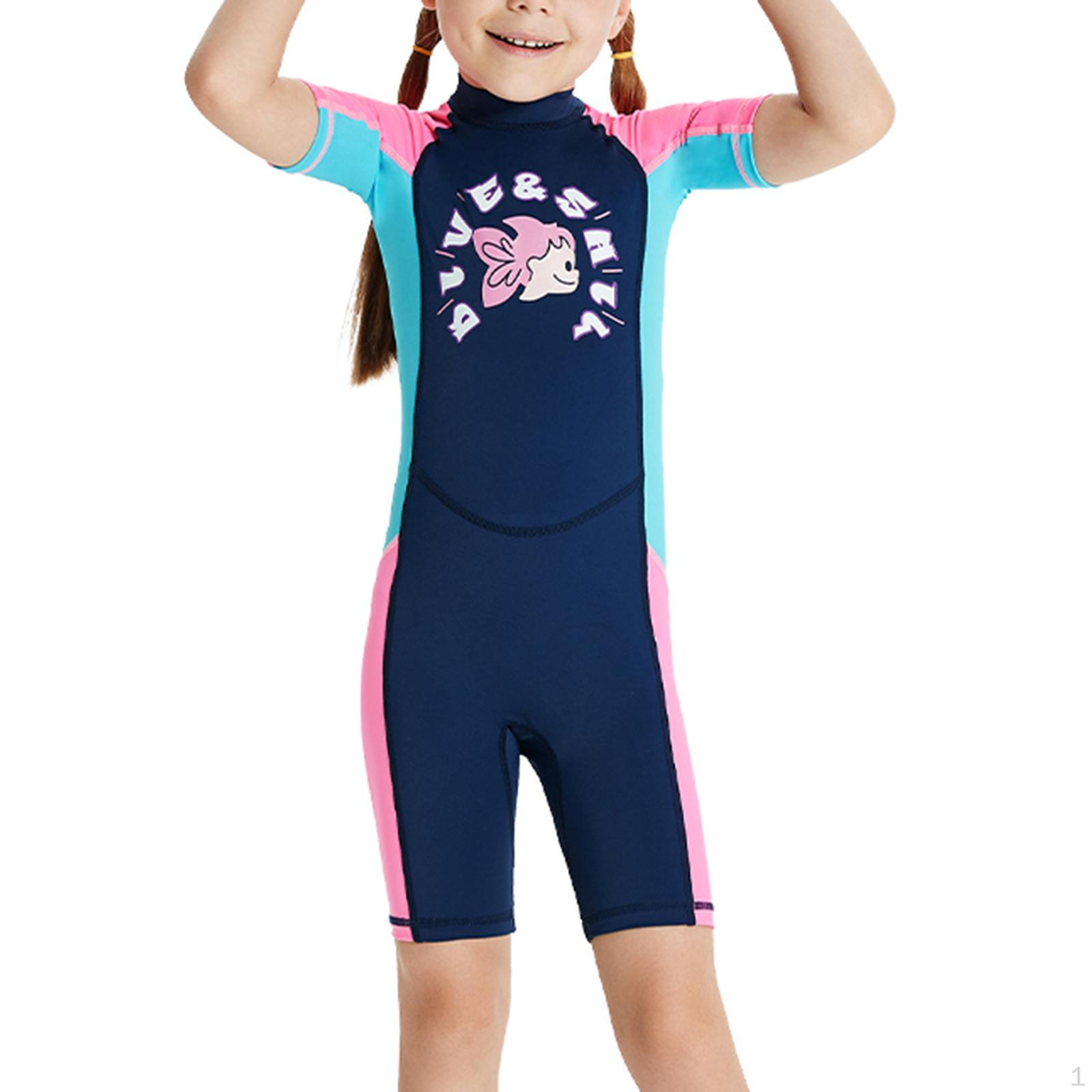 Детские купальники для дайвинга Купальный костюм Водонепроницаемый Короткий рукав Костюм для плавания Девочки Гидрокостюм для подводного плавания L_Blue  blue Flowers Dating
