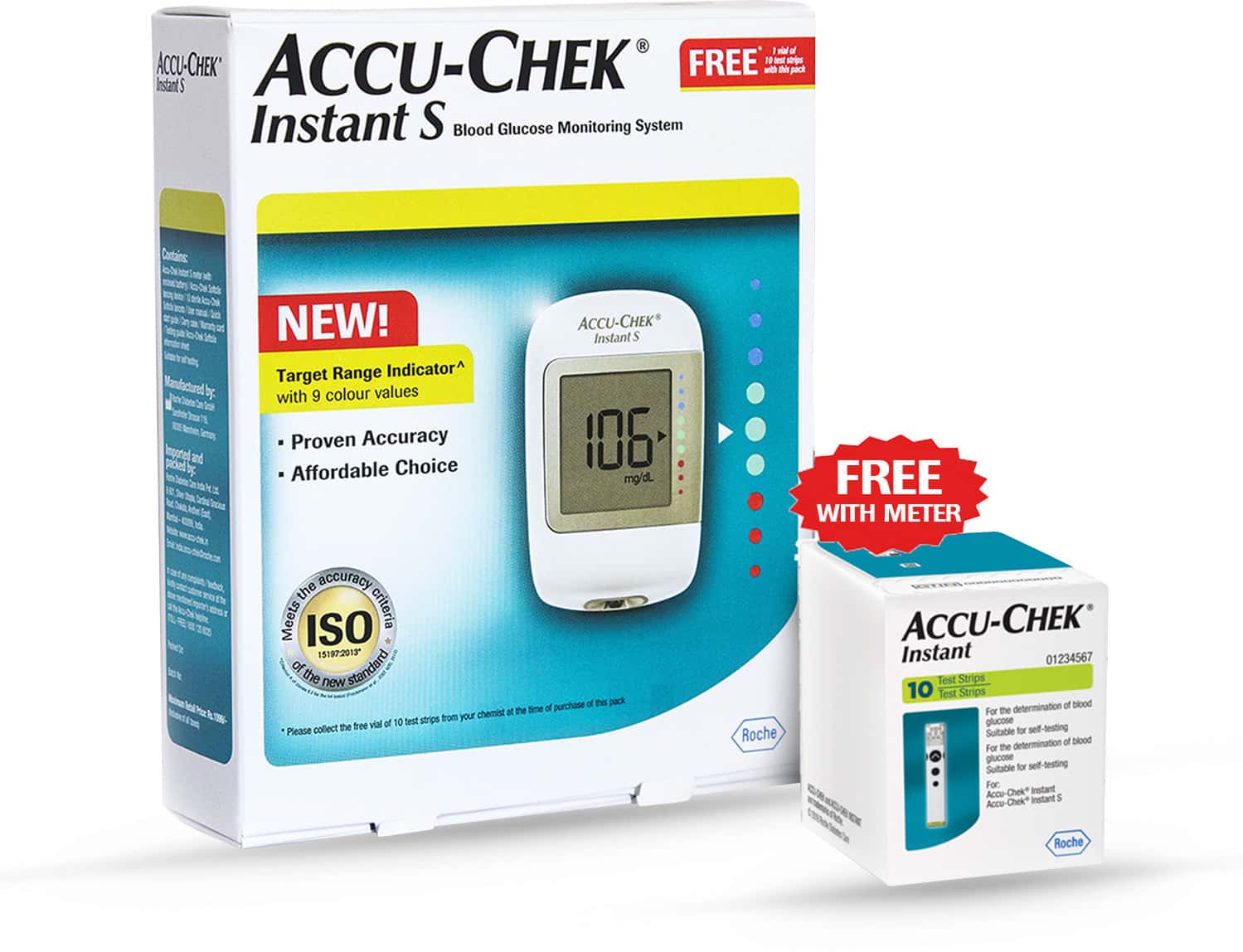 Глюкометр крови Accu-Chek Instant S с 10 тест-полосками бесплатно blue