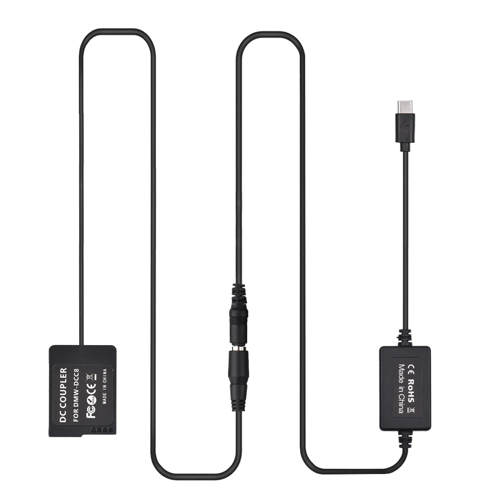 Кабель PD USB Type-C к DMW-DCC8, фиктивная батарея, переходник постоянного тока DMW-BLC12, замена для Panasonic LUMIX чёрный TOMTOP JMS
