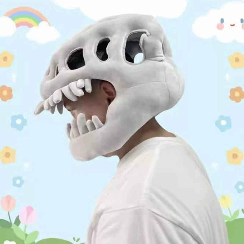 Толстовка Скелет Динозавра Плюшевая Игрушка Косплей Шапка Кукла Подарок Single-headed dragon gray YSZQ