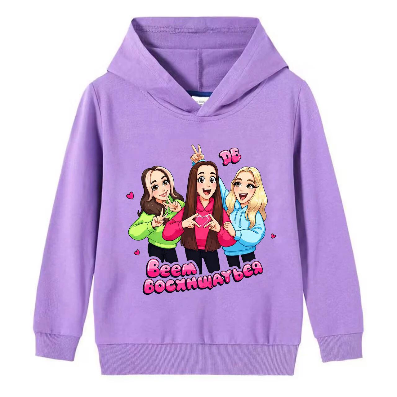Розовые мультяшные худи для девочек - Наряд для лучших подруг с дизайном на трех человек 100 cm фиолетовый Voyex