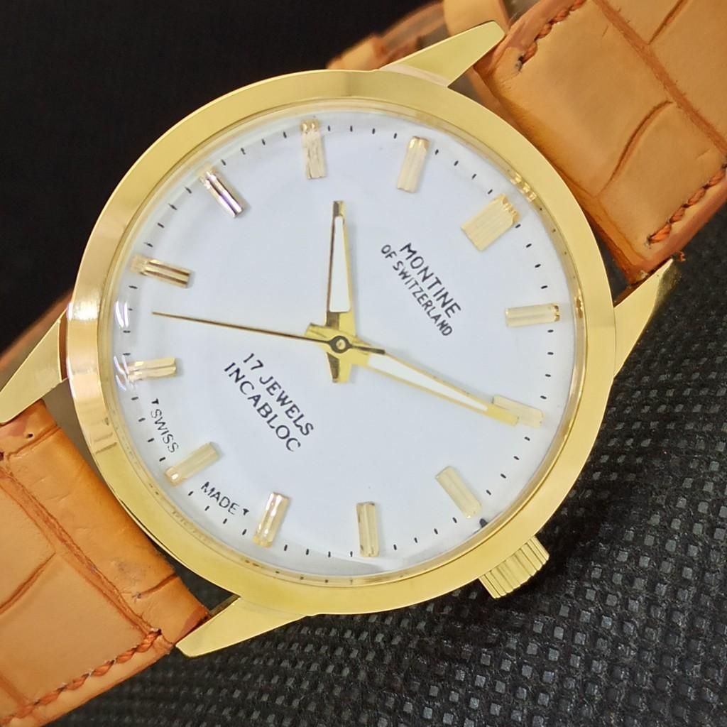 ВОССТАНОВЛЕННЫЕ ПОЗОЛОЧЕННЫЕ ВИНТАЖНЫЕ ШВЕЙЦАРСКИЕ МУЖСКИЕ ЧАСЫ MONTINE 17J WINDING a285405-5 white Vintagewatches