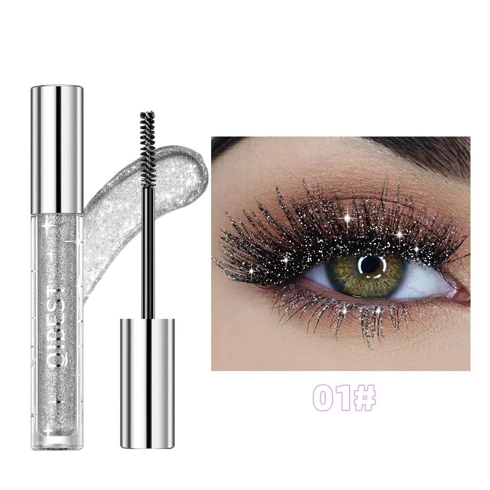 QIBEST Блестящая тушь для ресниц Diamond Mascara Густая блестящая подкручивающая ресница Удлиняющий макияж Водостойкая быстросохнущая блестки серебряный maishadouzhuanqian