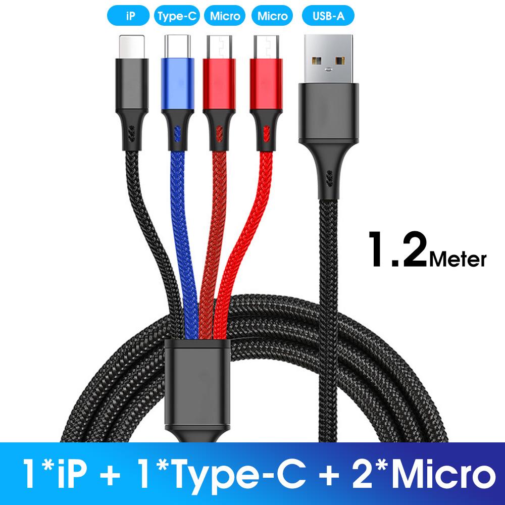 Fonken 4 в 1 USB-кабель для iPhone типа C для телефона Зарядный кабель 3 в 1 Кабель Micro USB для планшета iPhone Dual Micro USB gray