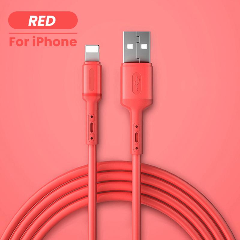 USB-кабель для iPhone 12 11 Pro Max X XR XS 8 7 6 6s 5 5s Зарядное устройство для быстрой зарядки данных USB-кабель из жидкого силикона 1/1,5/2 м 1m красный Xiaomi