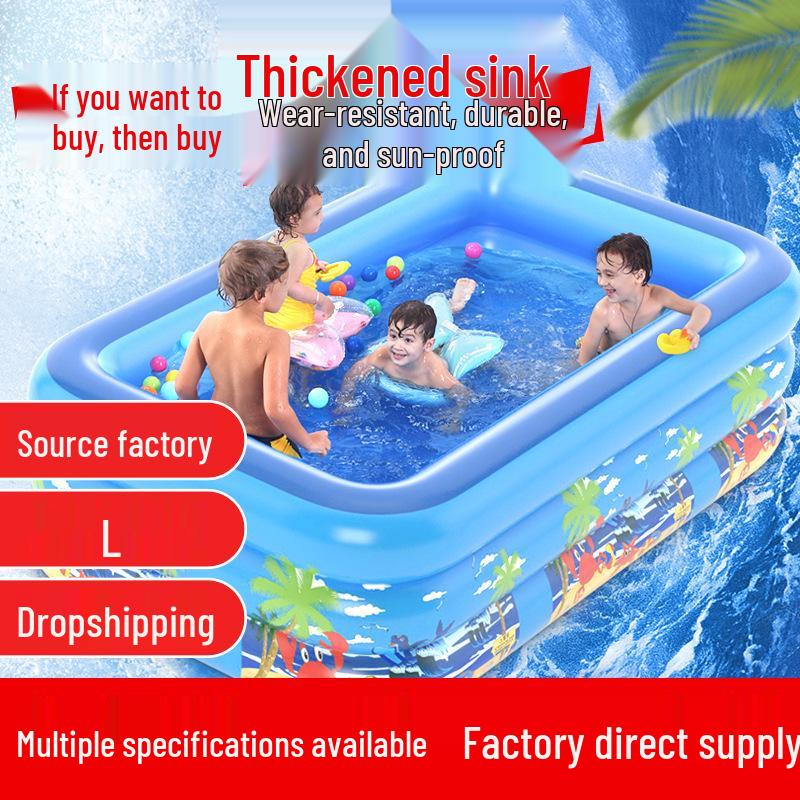 Прочный надувной ПВХ бассейн для детей и взрослых 120cm Two-Ring Beach Bubble Bottom blue SportSurge