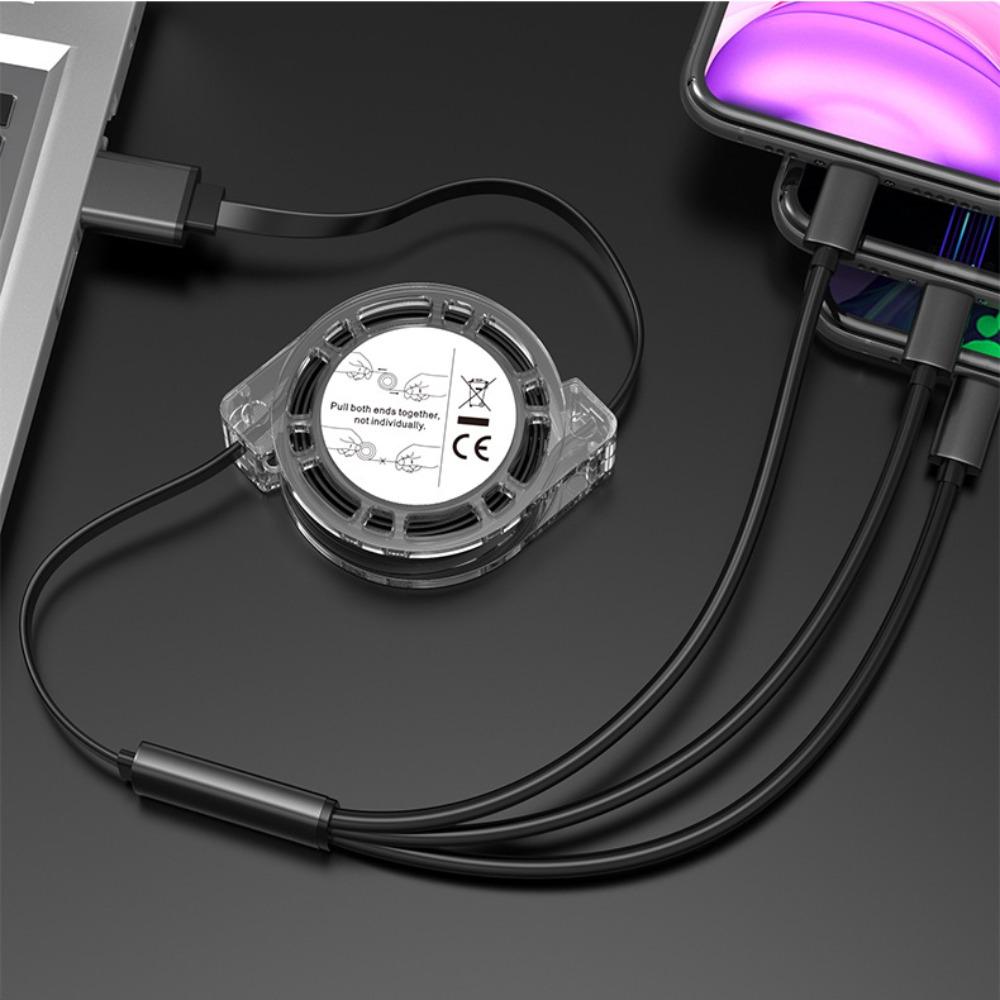 3 в 1 выдвижной USB-кабель типа C Micro USB для зарядки мобильного телефона, кабель для зарядки мобильного телефона, кабель для быстрой зарядки длиной 1 м чёрный ZHENDUO