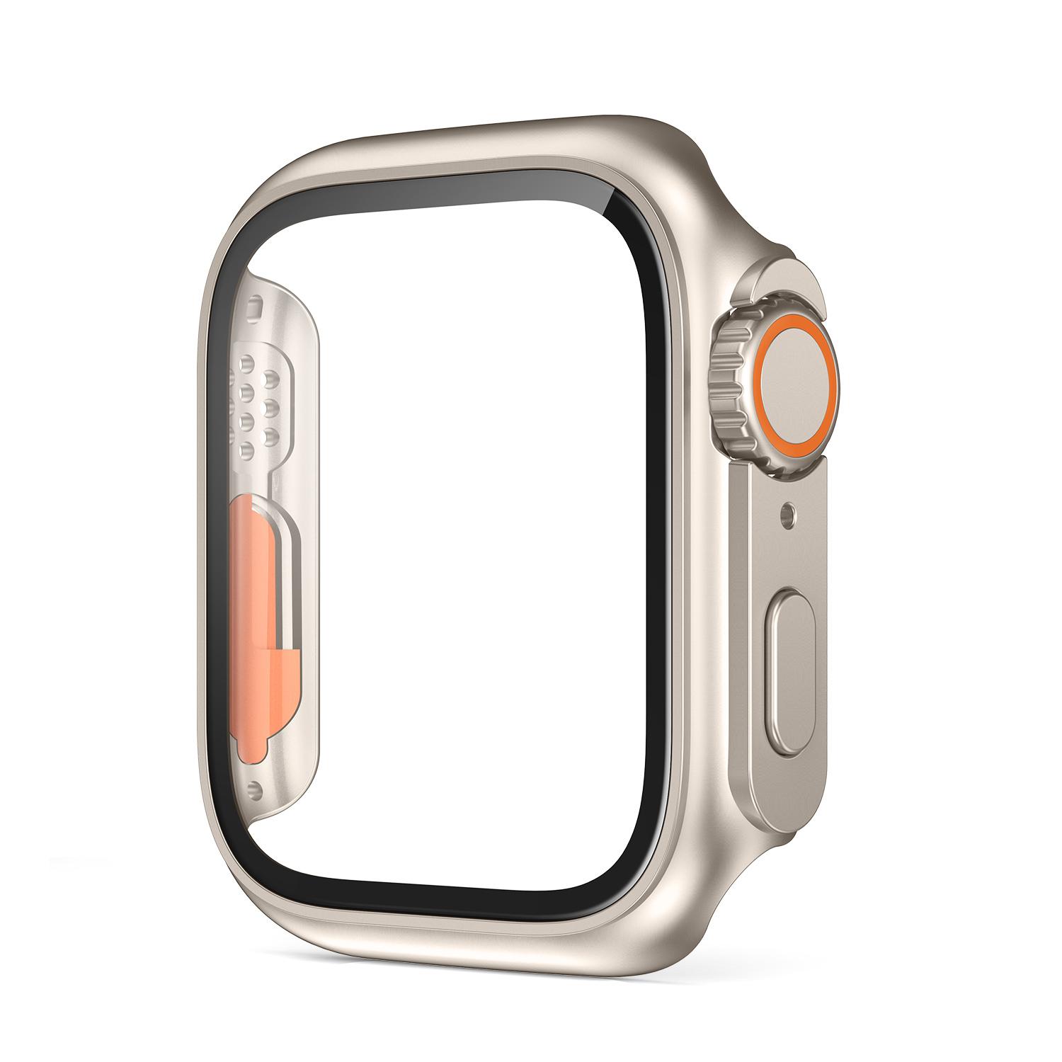 Стекло + чехол для iWatch 44 мм, 45 мм, 41 мм, 40 мм, сменная защитная пленка для экрана, ультра-бампер iWatch Series 8, 7 SE, 6, 5, 3 For iWatch 44mm золотой QGeeM