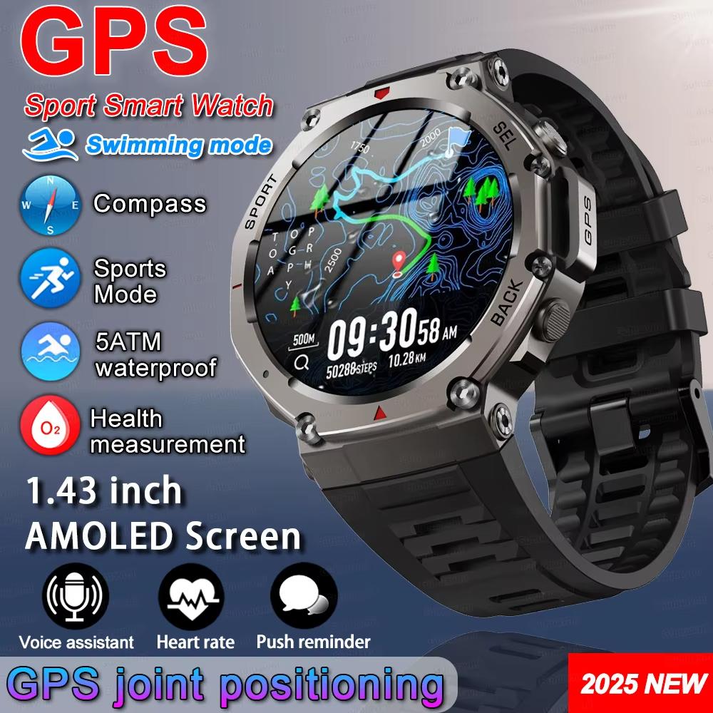 Оригинальные уличные GPS смарт-часы 5 АТМ водонепроницаемые, со встроенным двухдиапазонным GNSS, компасом, водонепроницаемые для плавания, премиальные военные спортивные смарт-часы чёрный Apex Smart Watch