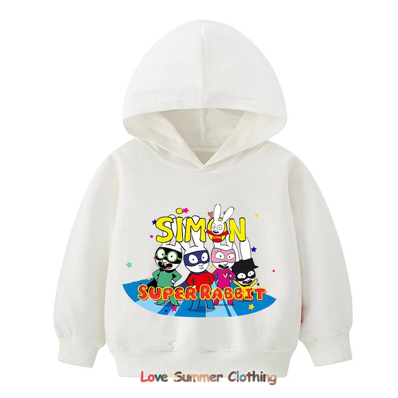 Толстовка с капюшоном для мальчиков Simon super rabbit на молнии, осенняя куртка с капюшоном для девочек, пуловер на молнии, повседневная толстовка, размер 100-160 100 white Lianxia Clothing