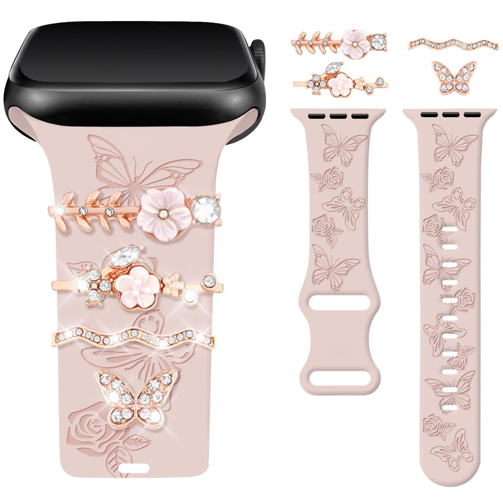 Силиконовый ремешок-кольцо со стразами для Apple Watch set of 4, floral розового золота Best Electronics