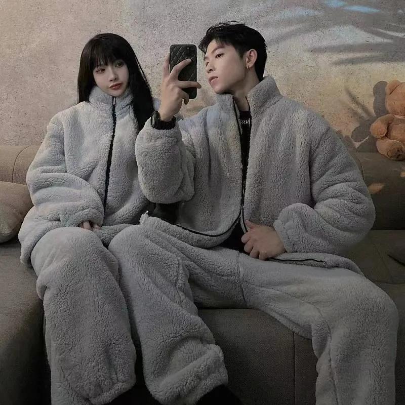 Мужские пижамные комплекты, зимние толстые теплые фланелевые пижамы из 2 предметов/комплектов, одежда для сна с длинным рукавом, домашняя одежда, повседневная пижама S серый Tooyoo