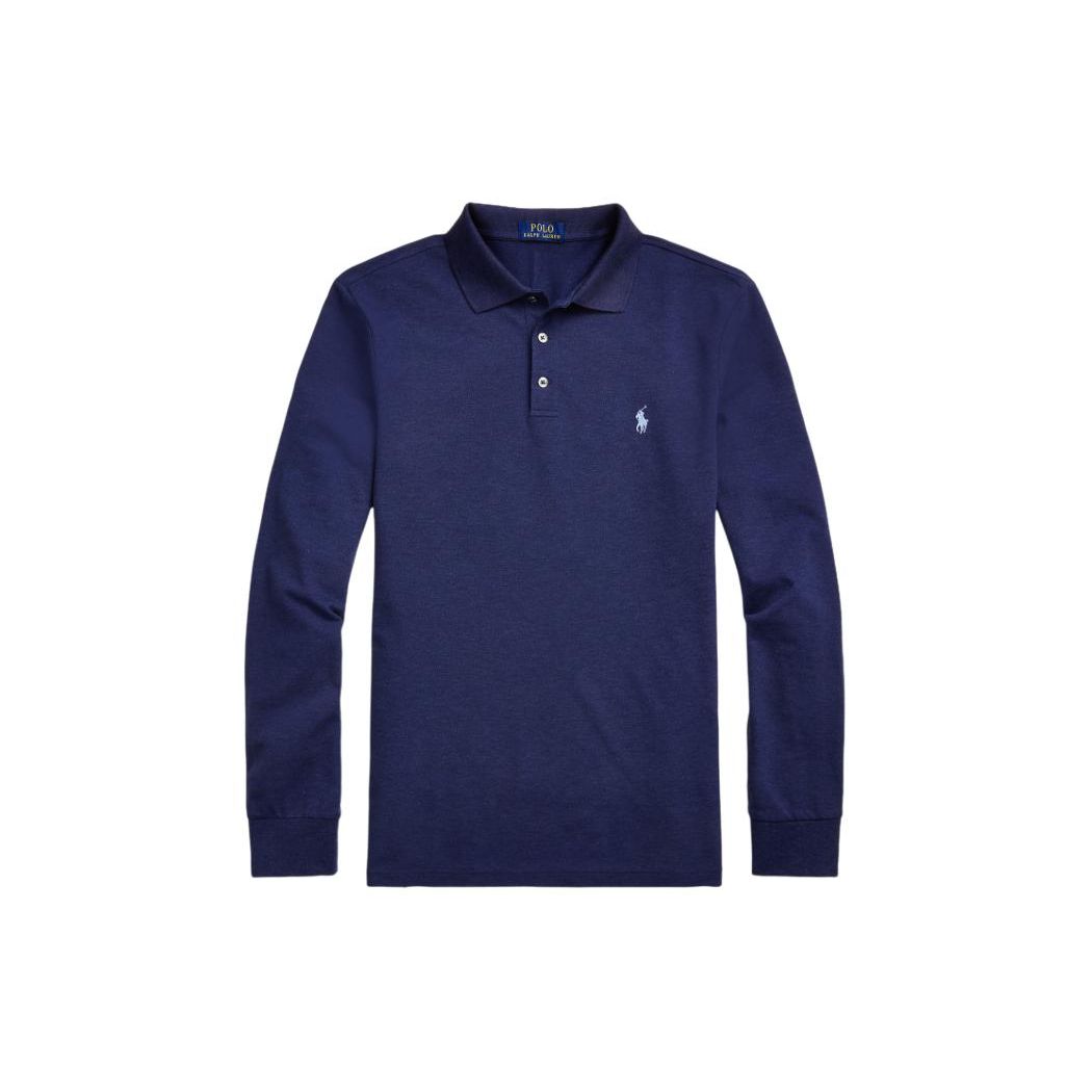 Polo Ralph Lauren Solid Logo Embroidered Slim Fit Polo Shirt Long Sleeve Мужские топы Deep-Blue MNPOKNI16821472-410 XS blue