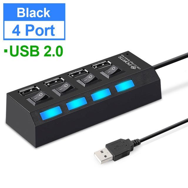 Концентратор USB 2.0 Многопортовый USB-разветвитель Адаптер питания 4/7-портовый мультиудлинитель Быстрое зарядное устройство Зарядное устройство для сотового телефона 4 ports чёрный LCAuto parts