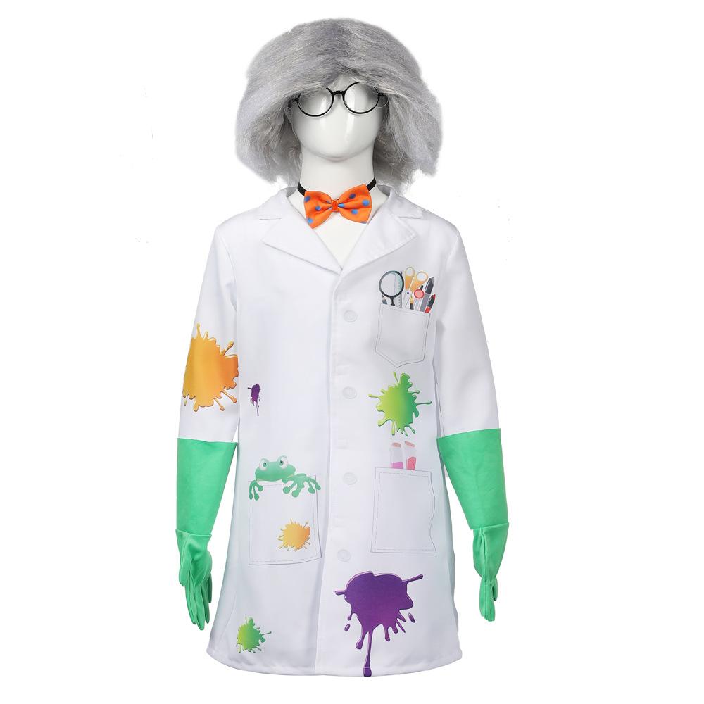 Children Boys Crazy Science Laboratory Scientist Jacket Top Gloves Set Kids Halloween Cosplay Costumes Role Play Outfit XS белый Unique Apparel