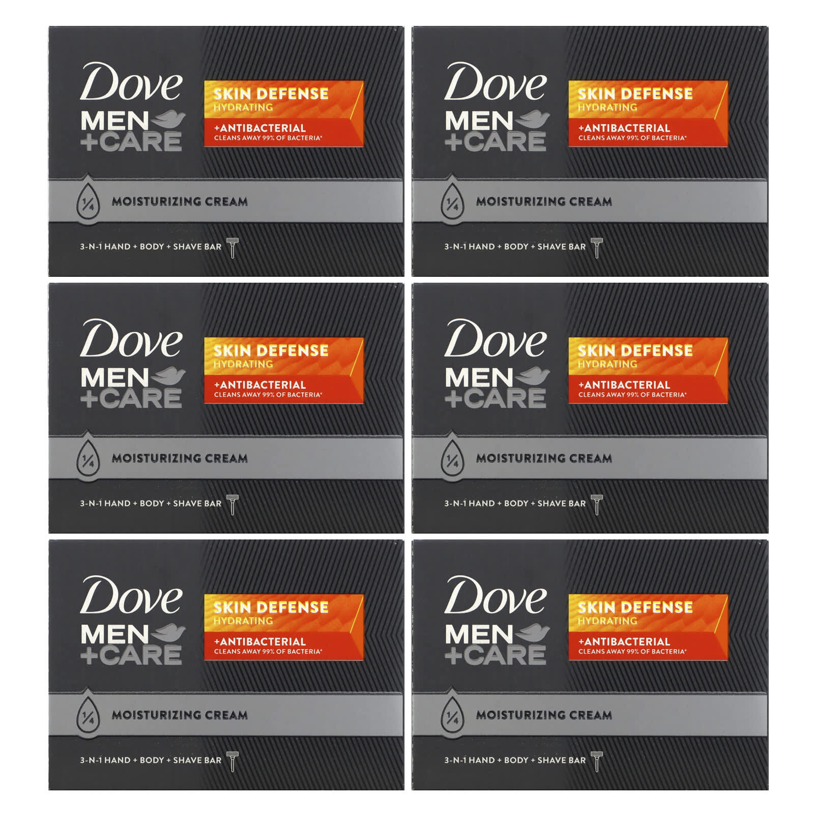Dove, Men+Care, Skin Defense, мыло 3 в 1 для рук, тела и бритья, 6 мыл, 106 г (3,75 унции) каждый gray K dress beauty