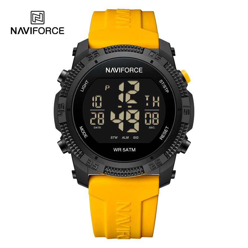Цифровые часы NAVIFORCE унисекс, водонепроницаемые подарочные наручные часы NF7104 260mm жёлтый