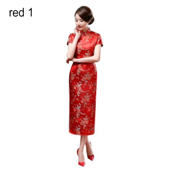 Леди Нижние Юбки Плюс Размер Традиционное Китайское Женское Длинное Cheongsam Вечернее Платье Подружки Невесты с Коротким Рукавом S red Hello Garden