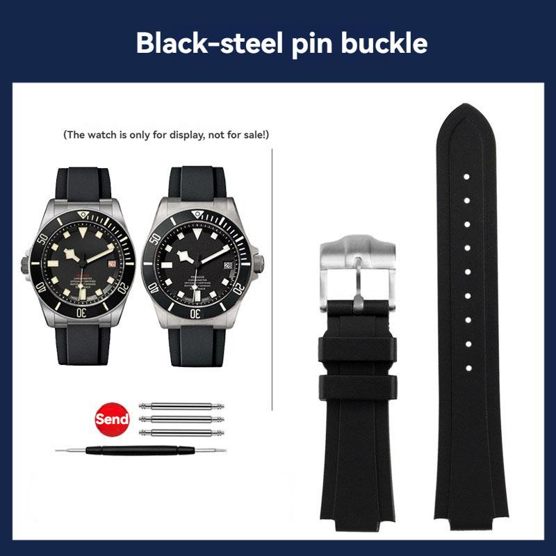Для Tudor Pelagos Tomahawk Серия 25500 25600 Силиконовый Ремешок для Часов Мягкий 22x12мм Выпуклый Интерфейс Мужской Водонепроницаемый Резиновый Браслет 22-12mm black Solsticef