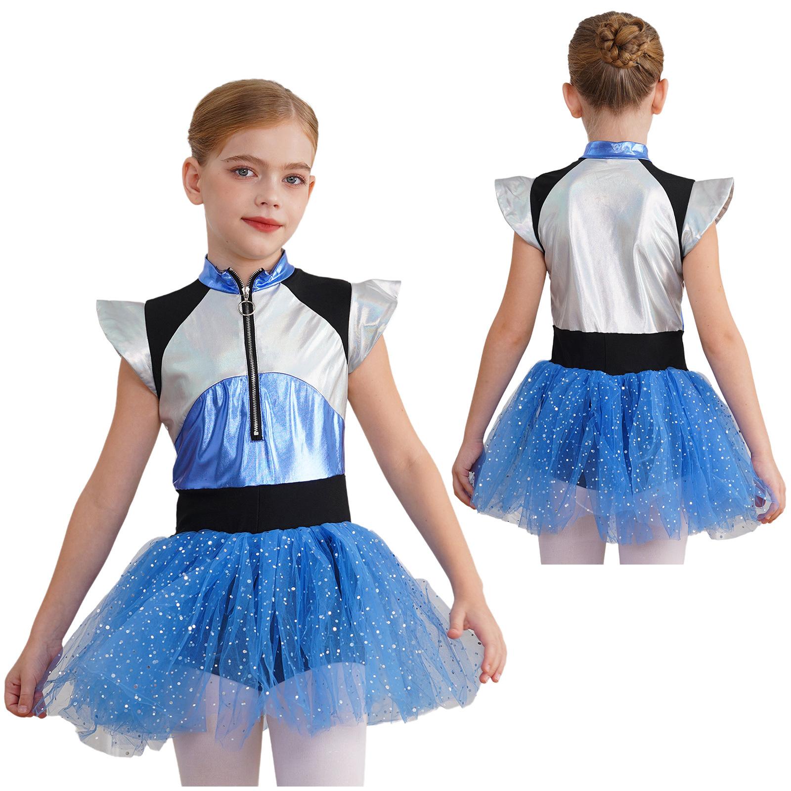 Детский карнавальный костюм «Чужой» для девочек, платье Черлидинга, блестящее платье-пачка с блестками, платье-пачка на Хэллоуин, костюм для выступлений 5-6 Years синий iEFiEL