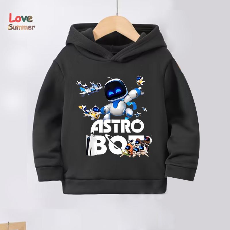 2 шт. Комплект толстовки для мальчиков Astro Bot с длинным рукавом и брюки 2 шт. Спортивный комплект толстовки Идеальный подарок для повседневной носки на улице 140CM black MINISO Clothing