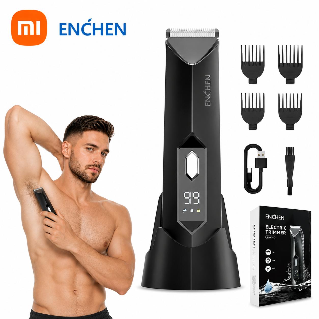 Триммер Xiaomi ENCHEN Spark 2.0 для ухода за пахом и телом, водонепроницаемый, долговечный и перезаряжаемый, с цифровым дисплеем чёрный