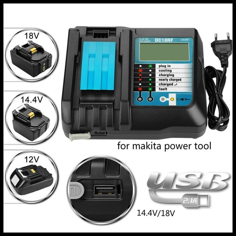 Подходит для Makita 14,4 В/18 В Индикатор тока USB-соединение DC18RC Многофункциональное зарядное устройство EU Plug чёрный Angel 05
