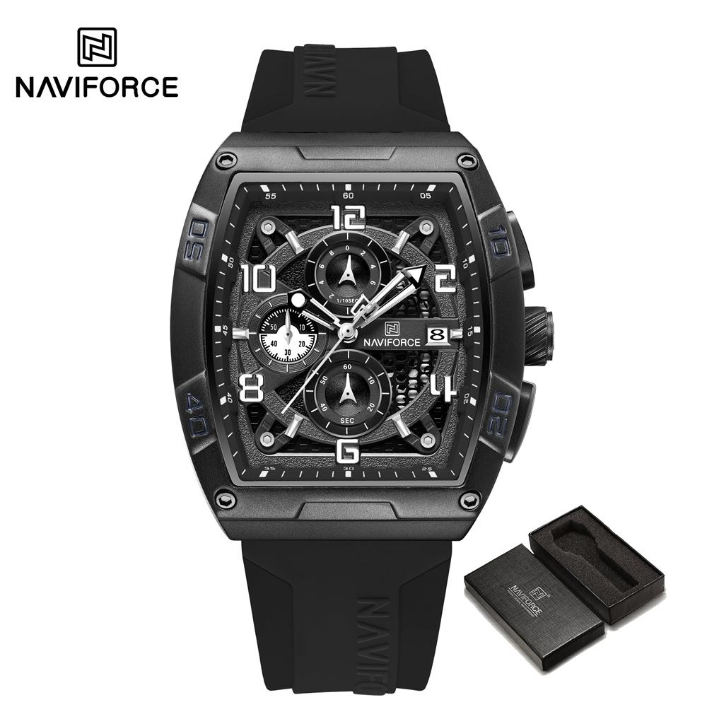 Часы NAVIFORCE для мужчин Водонепроницаемые Оригинальные Спортивные Наручные Часы Многофункциональные Хронограф с Отображением Даты Цифровой Светящийся Циферблат Модные чёрный