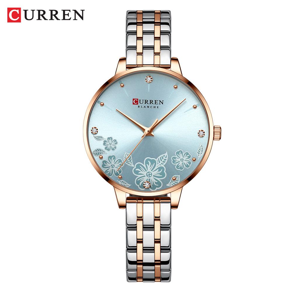 CURREN 9068 Женские ультратонкие водонепроницаемые кварцевые наручные часы из стали с цветочным узором gray FashionFlair