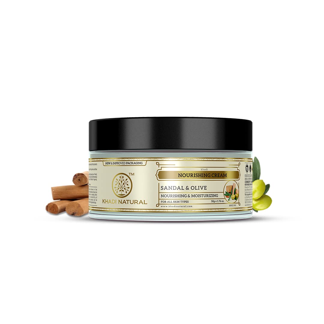 Khadi Natural Аюрведический питательный крем для лица с сандалом и оливой 50 г Глубокое увлажнение Ночной массажный крем для мягкой и эластичной кожи beige