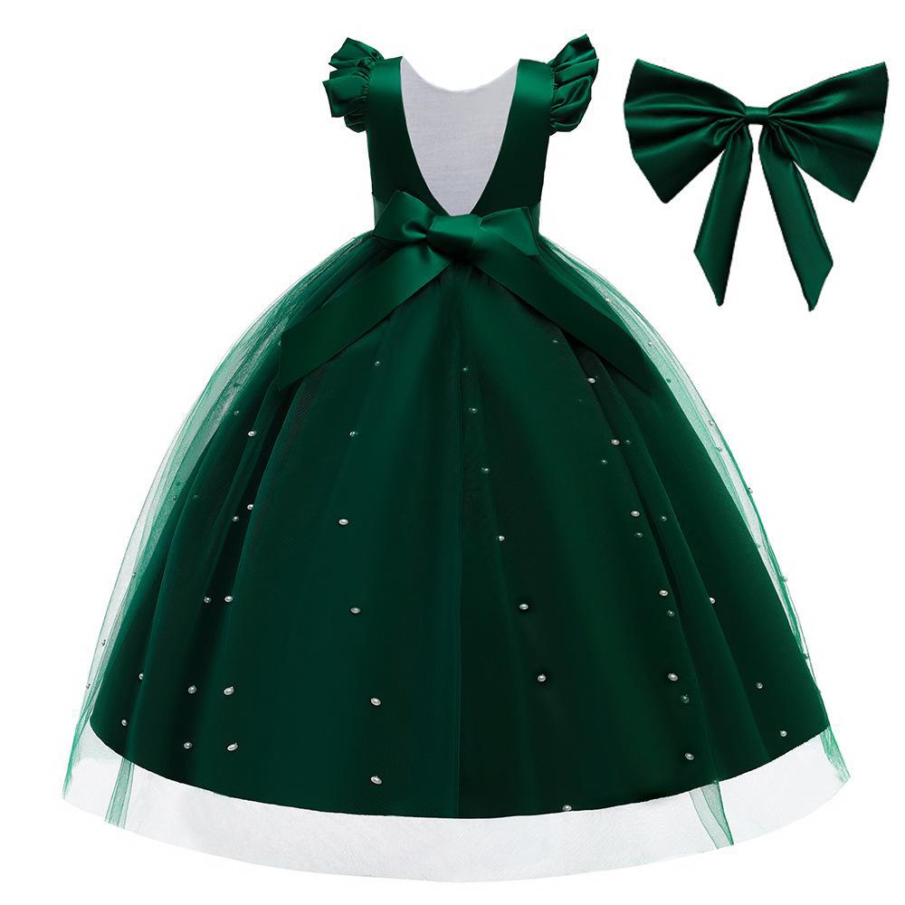 Кружевное платье принцессы для девочек 6-14 лет, платье с длинными рукавами для свадебной вечеринки, детское тюлевое платье на день рождения, торжественное длинное платье для подростков 120 зелёный Baby Dress Clothing CO.Ltd