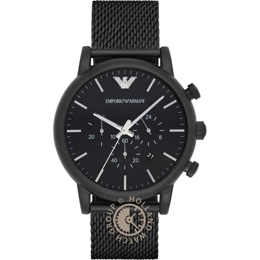 Emporio Armani Luigi XLarge Черная Нержавеющая Сталь Миланский Браслет Мужской Кварцевый Хронограф AR1968 чёрный