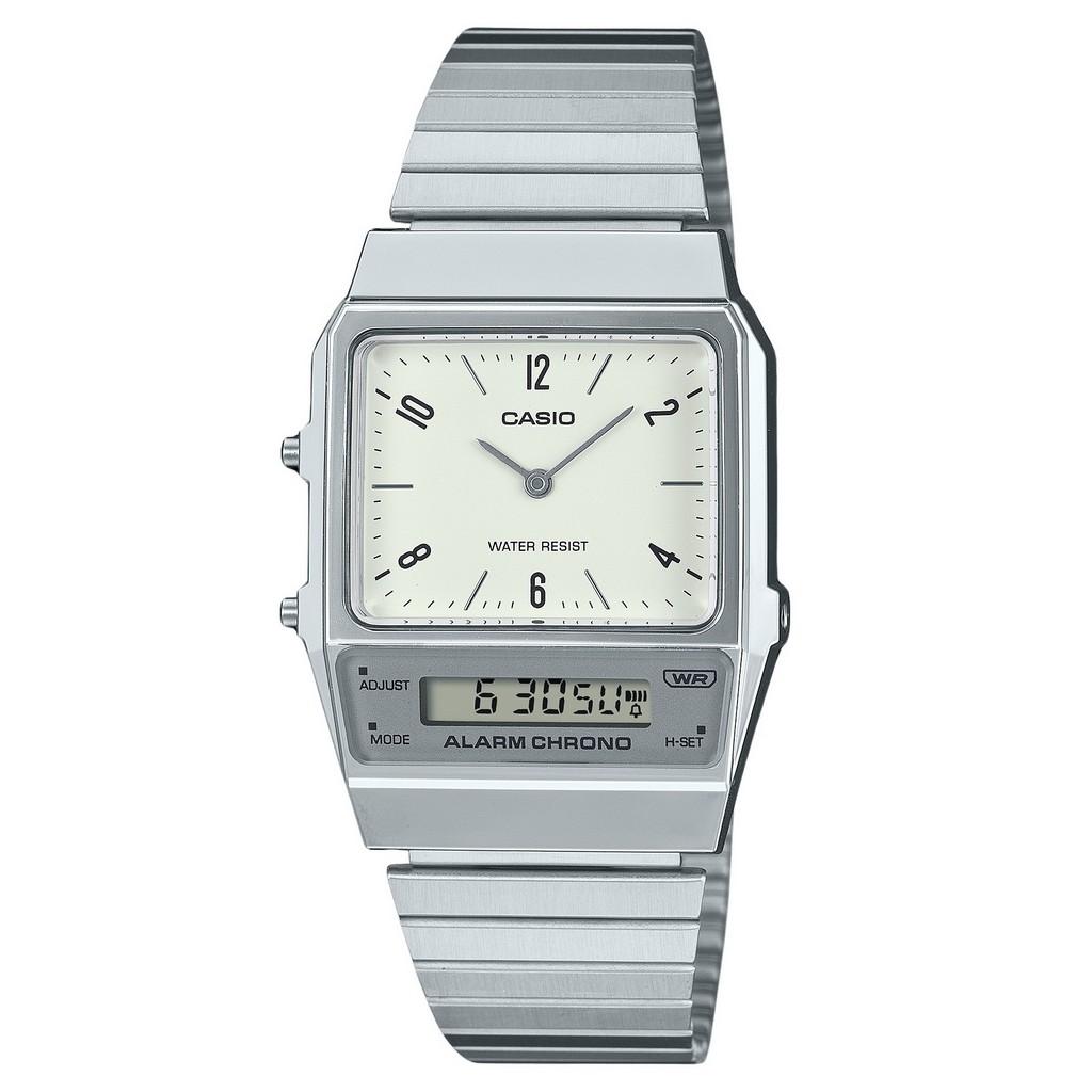 Casio Vintage Analog Digital Dual Time браслет из нержавеющей стали Белый циферблат кварцевые часы AQ-800E-7A2 унисекс белый
