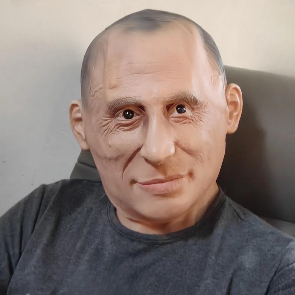 Реалистичная Мужская Маска Косплей Путин Мужская Латексная Маска Полнолицевые Маски Для Хэллоуина Карнавальный Костюм Платье Президент Путин Опора белый Happy Camp