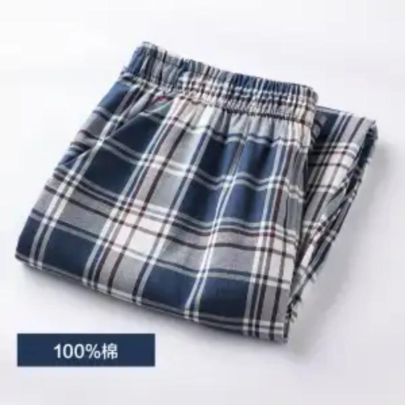 Пижама из чистого хлопка, летняя, тонкая, свободная, дышащая, для кондиционера, в клетку, повседневные домашние брюки L зелёный LIDOU