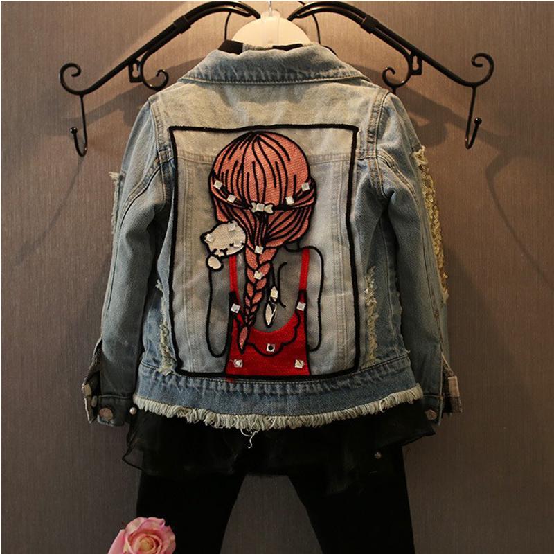 Джинсовая куртка для девочек с рисунком на спине 90 синий shujing children clothes