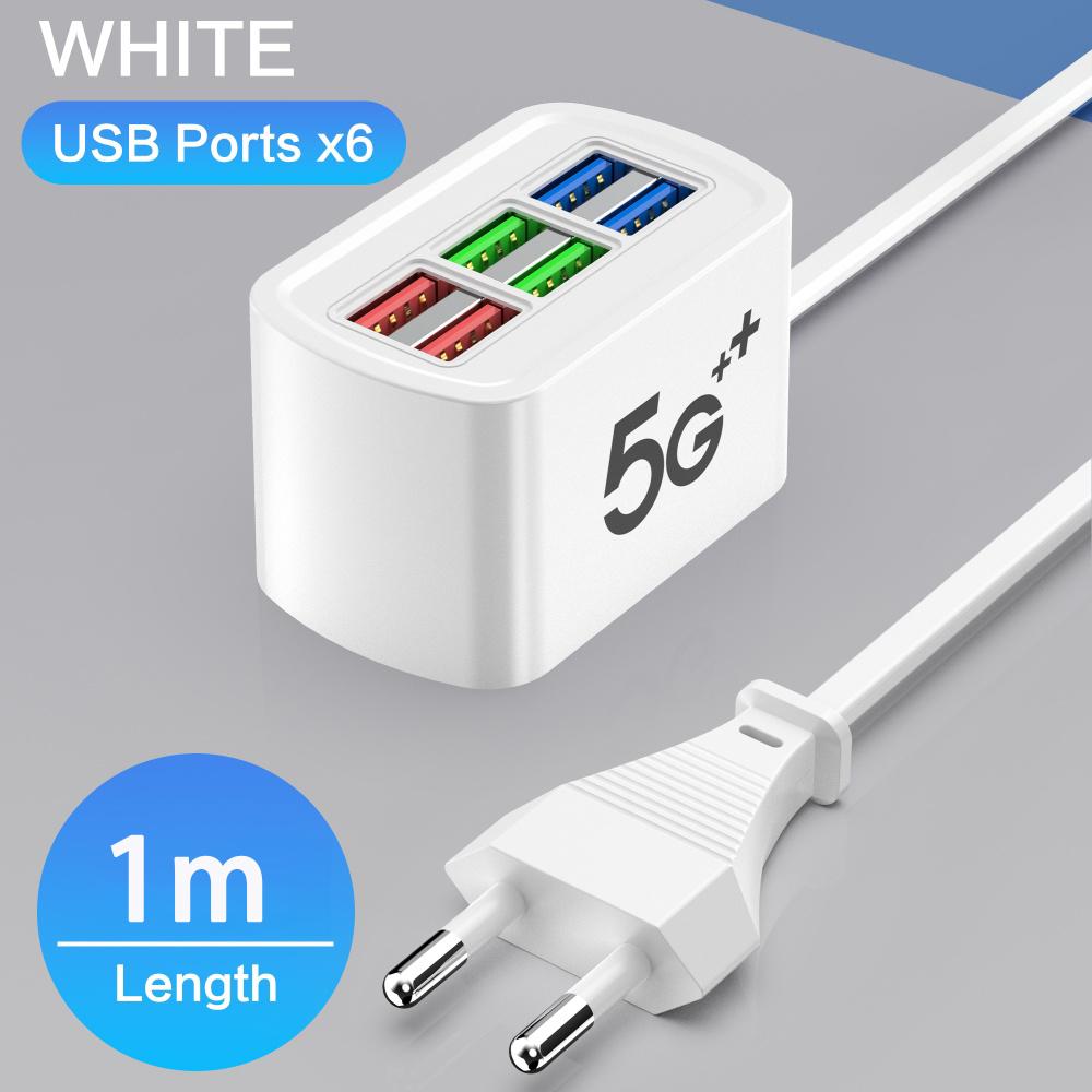 35 Вт PD Type C Быстрая зарядка Многопортовое USB-зарядное устройство Быстрые настенные зарядные устройства USB-концентратор Адаптер для мобильного телефона EU US Plug USB-зарядное устройство Type C 6USB EU Plug white YJMP